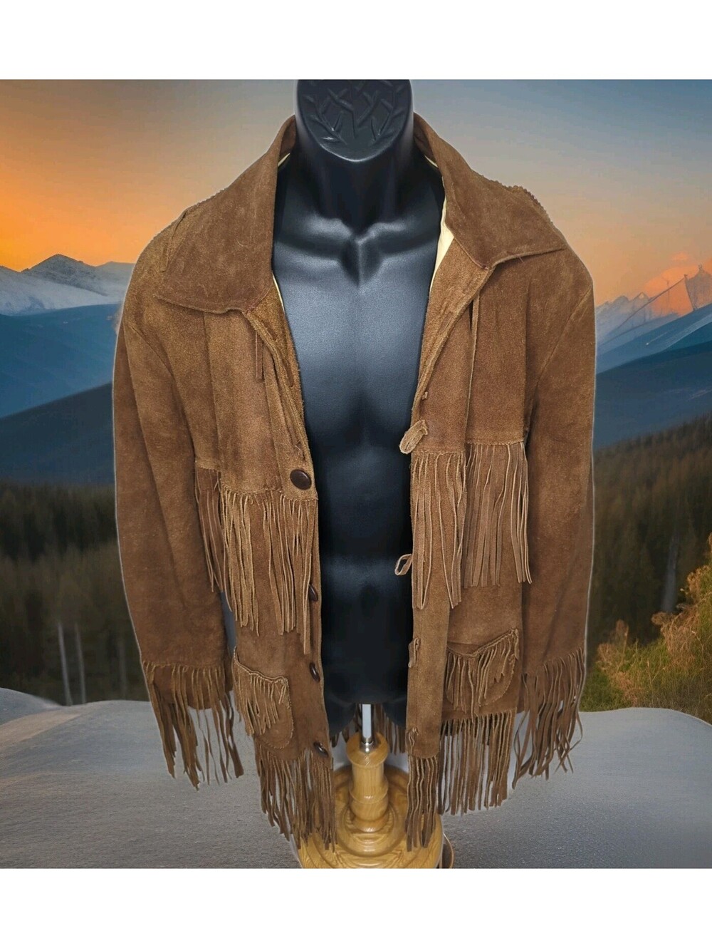 70s Genuine Leather Fringe Western Cowboy Leather Jacket Mens Medium Women Large